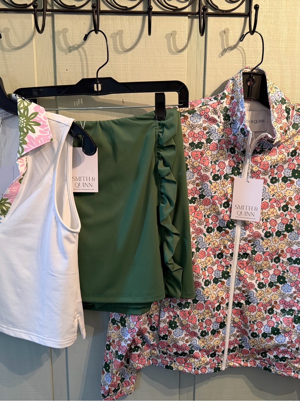 Smith & Quinn Floral Zip Jacket + Green Skort + White Tank - Green, White, Pink